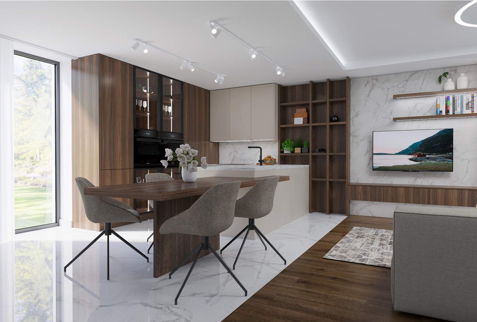 Kuchyně NaNoTeQ MaTT Kašmír | Ořech | Mramor křišťálový